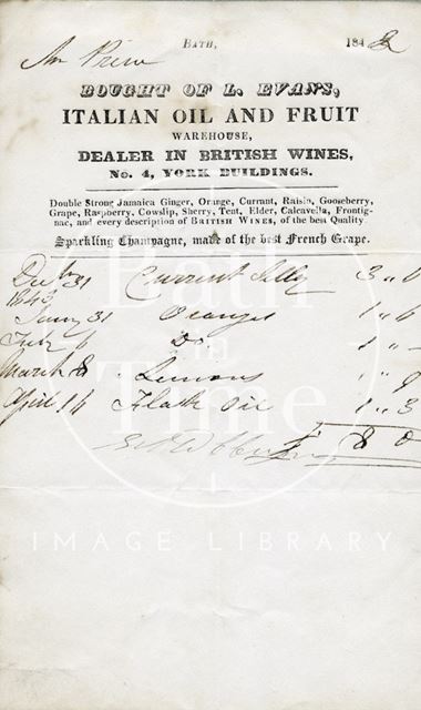 L. Evans, 4, York Buildings, Bath 1843-1844