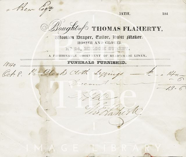 Thomas Flaherty, 24, Milsom Street, Bath 1840