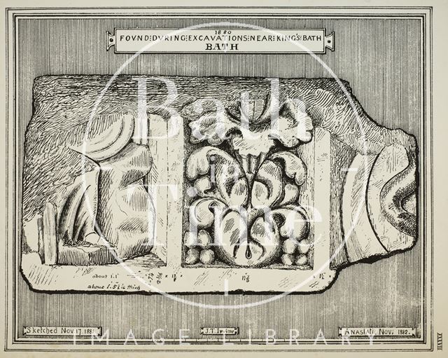 Found during excavations near King's Bath, Bath in 1880