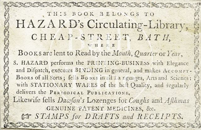 Hazard's, Cheap Street, Bath 1781-1806