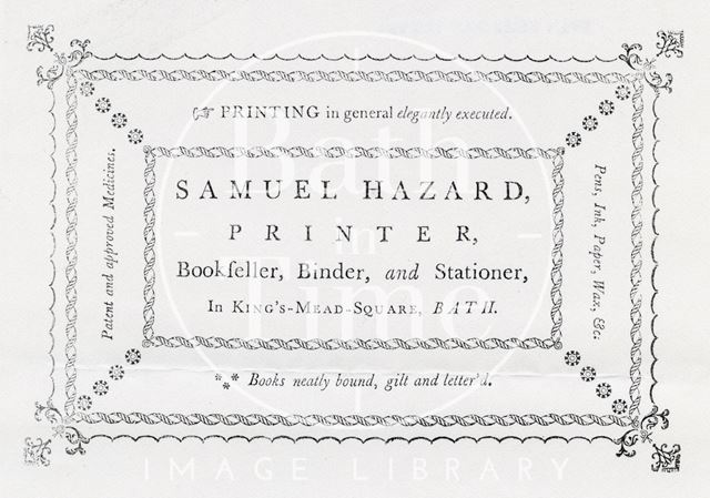 S. Hazard, Kingsmead Square, Bath 1773-1780