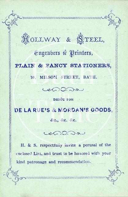 Hollway & Steel, 10, Milsom Street, Bath c.1864