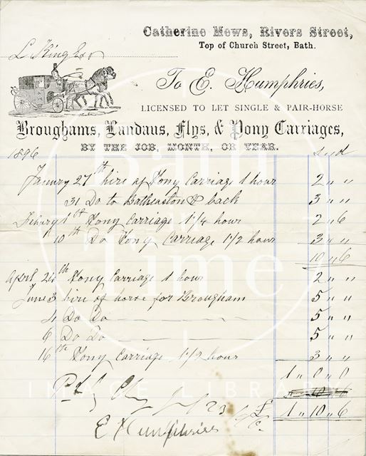 E. Humphries, Catherine Mews, Rivers Street, top of Church Street, Bath 1896