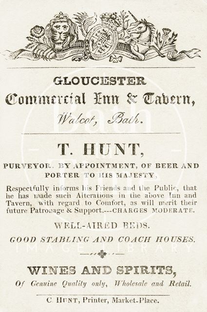 T. Hunt, Gloucester Commercial Inn & Tavern, Walcot, Bath c.1833