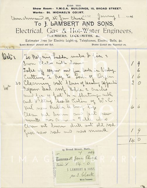 J. Lambert and Sons, 19, Broad Street, Bath 1904