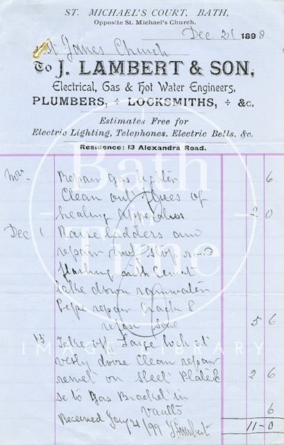 J. Lambert and Sons, St. Michael's Court, Bath 1898