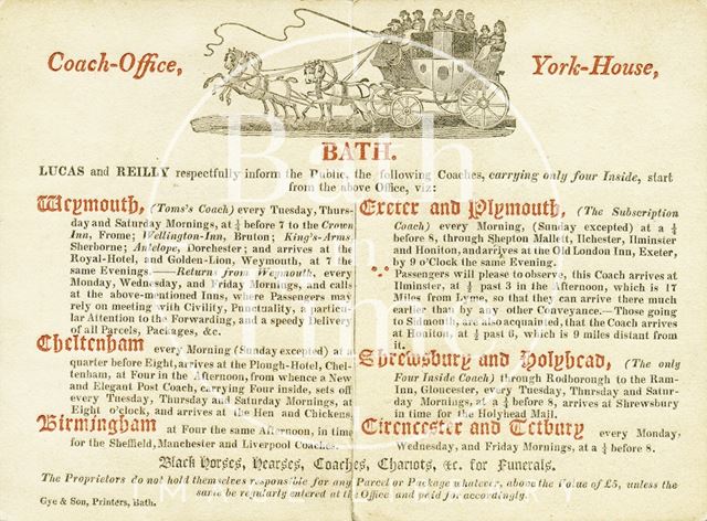 Lucas & Reilly, York House, George Street, Bath 1805-1820