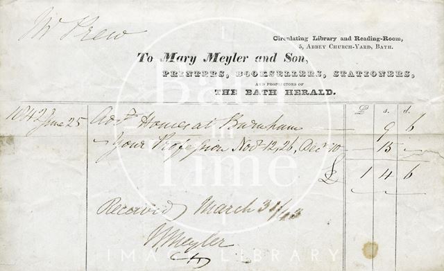 Mary Meyler and Son, 5, Abbey Church Yard, Bath 1842