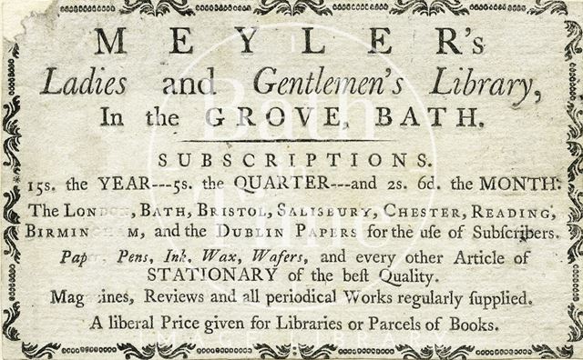 Meyler's, Orange Grove, Bath 1781