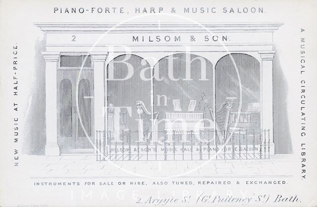 Milsom and Son, 2, Argyle Street, Great Pulteney Street, Bath 1850