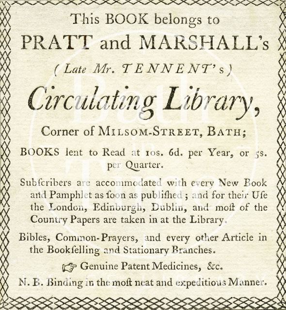 Pratt & Marshall's (late Mr. Tennent's), Corner of Milsom Street, Bath 1783