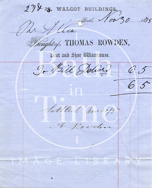 Thomas Rowden, 27 & 28, Walcot Buildings, Bath 1875