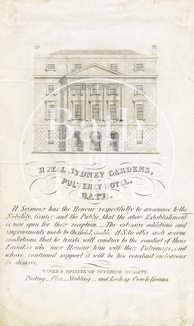 Royal Sydney Gardens and Pulteney Hotel, Sydney Gardens, Bath 1820