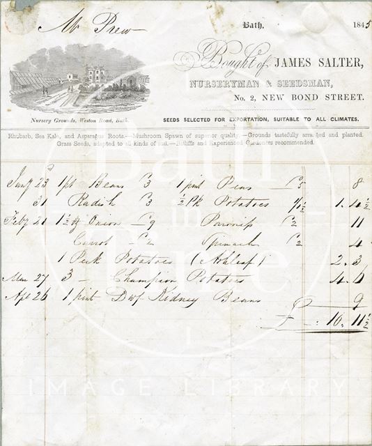 James Salter, 2, New Bond Street - nursery grounds at Weston Road, Bath 1845