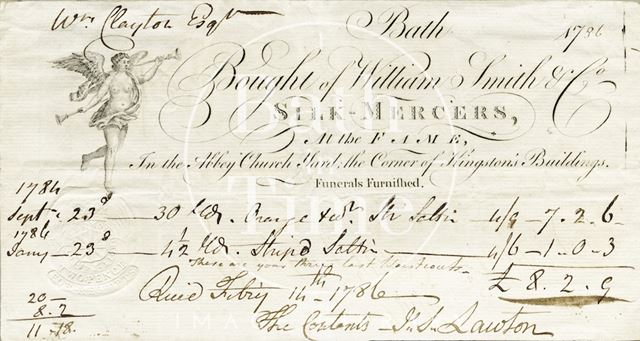 William Smith & Co., Abbey Church Yard, corner of Kingston's Buildings, Bath 1786