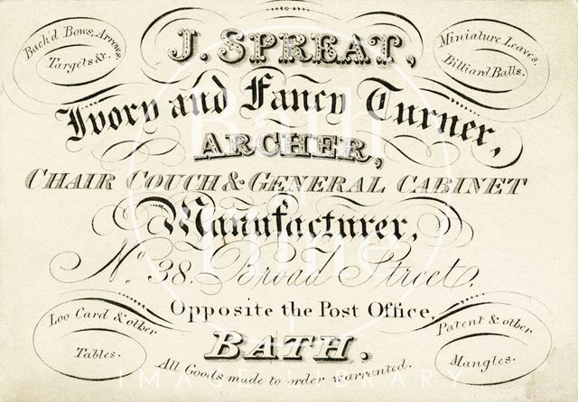 J. Spreat, 38, Broad Street, opp. the Post Office, Bath c.1833