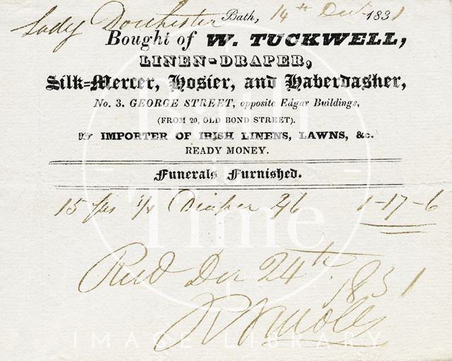 W. Tuckwell, 3, George Street, opp. Edgar Buildings, Bath 1831