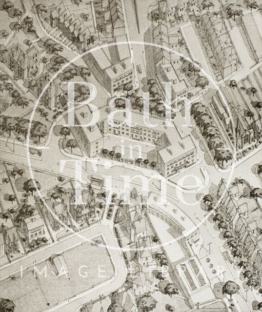 An Axonometric View of the New Shopping Centre at Bear Flat, Bath 1945