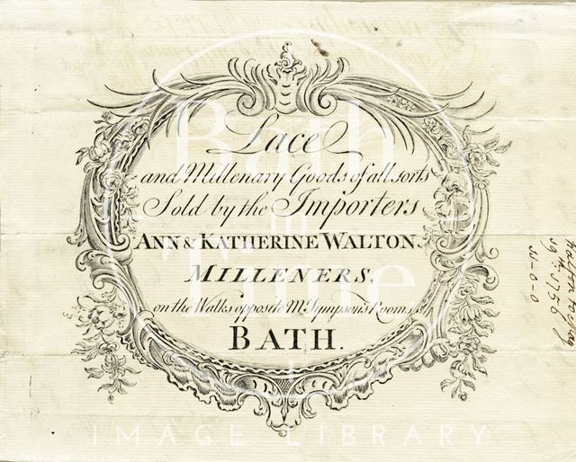 Ann & Katherine Walton, Walks, opposite Mr. Simpson's Rooms i.e. Terrace Walk, Bath 1756