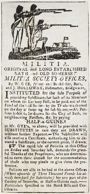 Advertisement for Bath Militia substitutes 1799