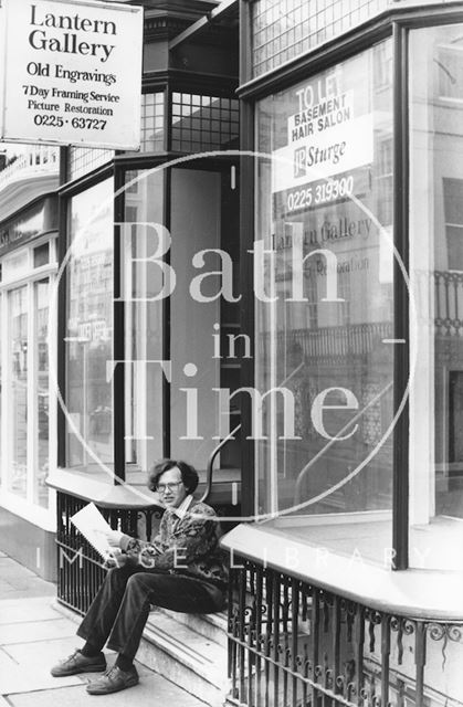 Phil Andrews outside the recently vacated Lantern Gallery, George Street, Bath 1977