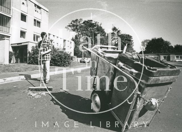 Street Cleaner and bin Woodhouse Road, Twerton, Bath 1992