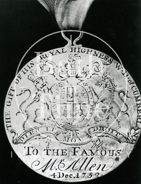 Medal presented to Ralph Allen by the Duke of Cumberland in 1752