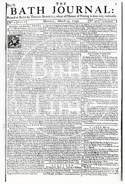 Bath Journal 1745, page 1