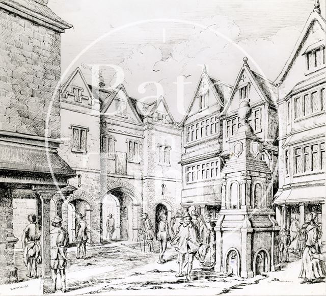 Drawing of the North Gate and St. Michael's Conduit, Bath