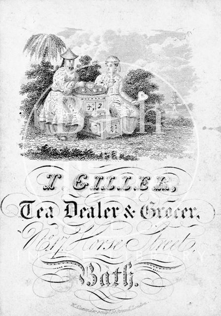 Trade advertisement for I. Giller, Tea Dealer and Grocer, 17, Horse Street, Bath c.1760?