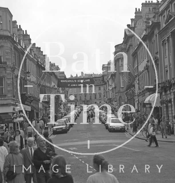 A busy shopping day on Milsom Street, Bath 1989