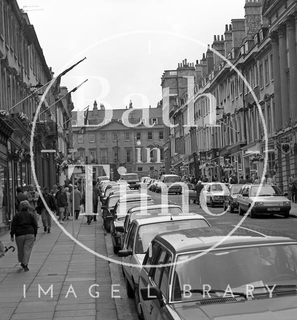 A busy shopping day on Milsom Street, Bath 1989