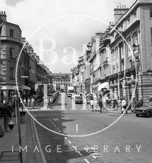 A busy shopping day on Milsom Street, Bath 1989