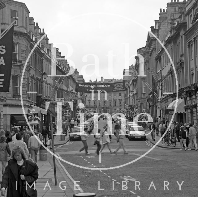 A busy shopping day on Milsom Street, Bath 1989