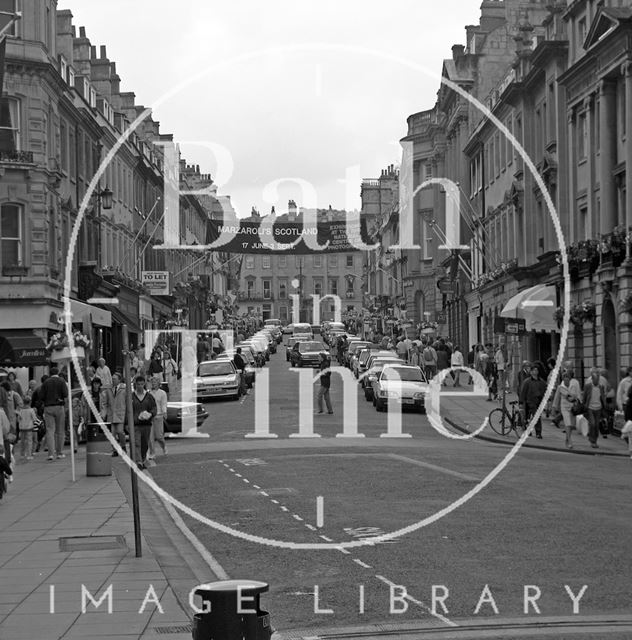 A busy shopping day on Milsom Street, Bath 1989