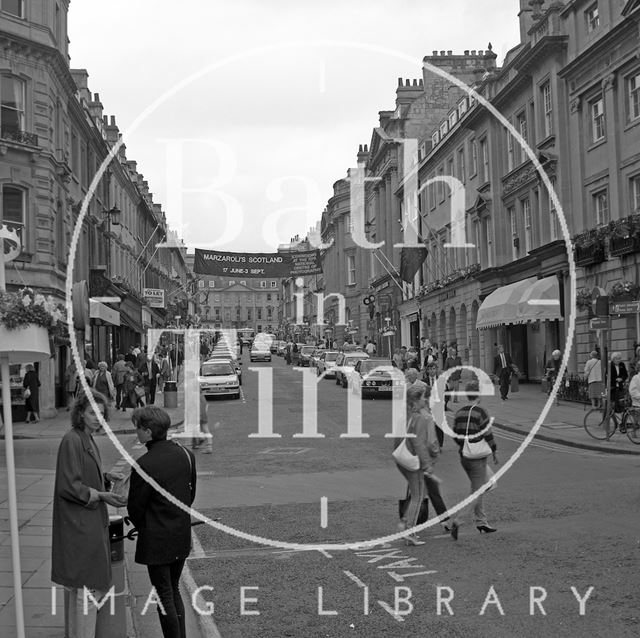 A busy shopping day on Milsom Street, Bath 1989