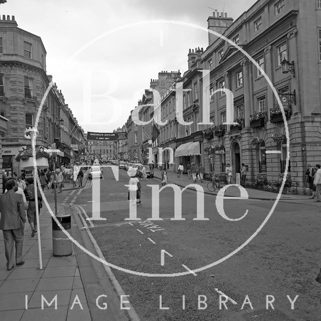 A busy shopping day on Milsom Street, Bath 1989