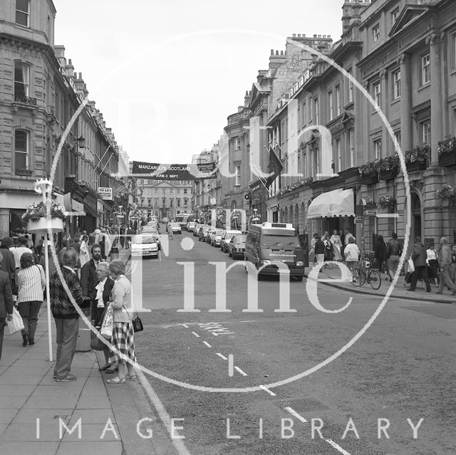 A busy shopping day on Milsom Street, Bath 1989