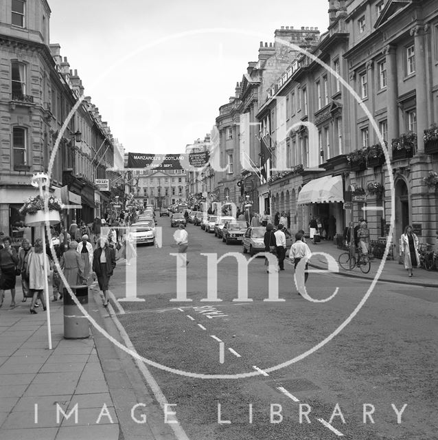 A busy shopping day on Milsom Street, Bath 1989