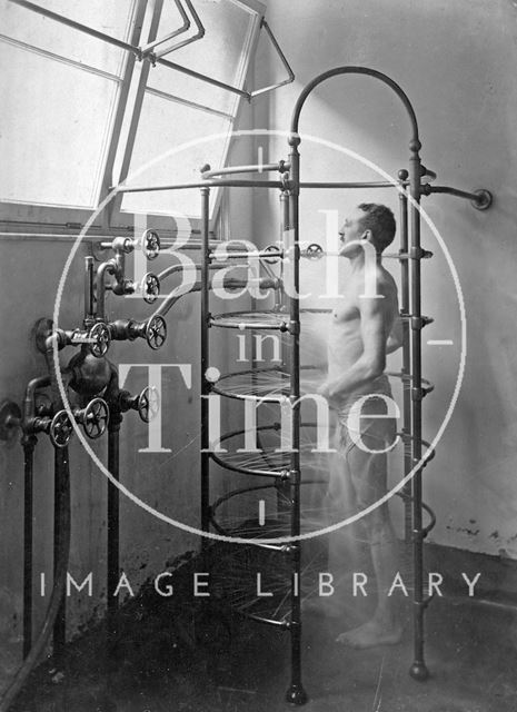 A gentleman taking a needle douche in the Spa Treatment Centre, Bath c.1910