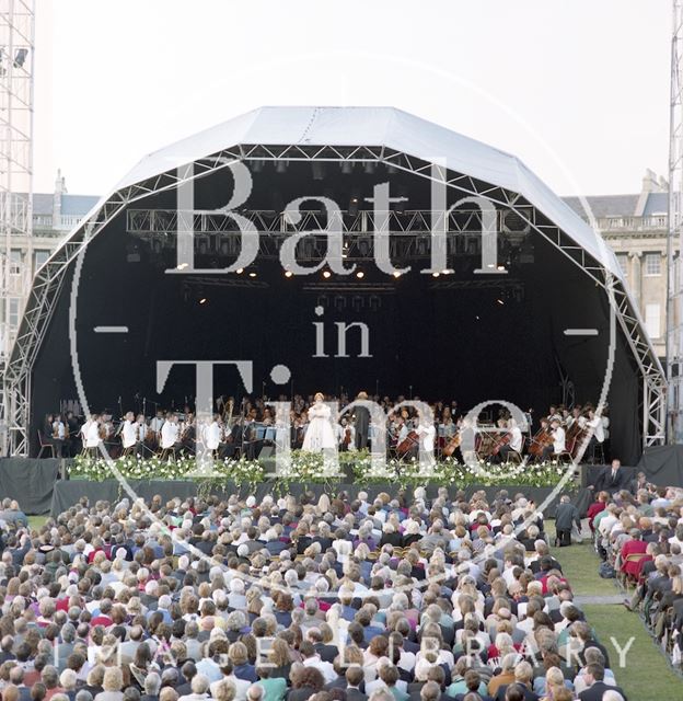 Dame Kiri te Kanawa onstage in front of Royal Crescent, Bath 1993