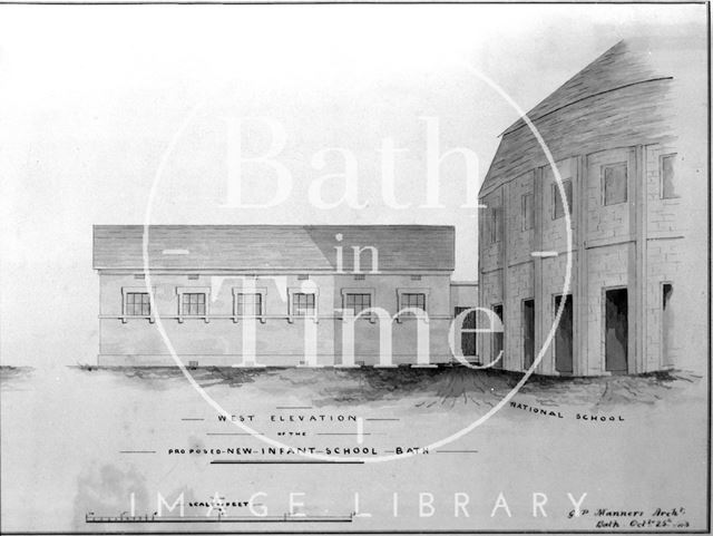 Proposed west elevation of the new infant school, Bath 1843