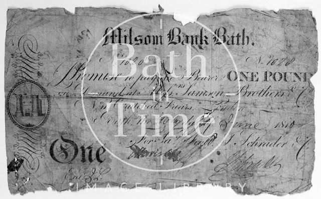 Copy of a one Pound cheque from Milsom Bank, Bath 1810