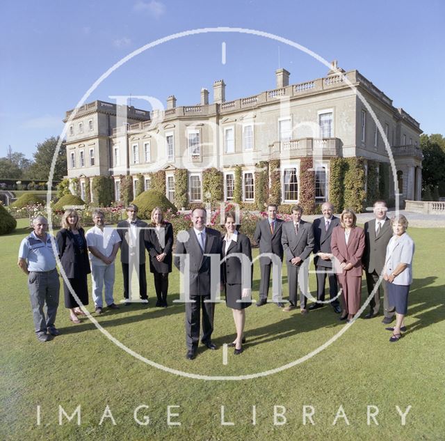 Local entrepreneur Jeffrey Thomas and his wife Jennifer with the team behind Hartham Park, Wiltshire 1997