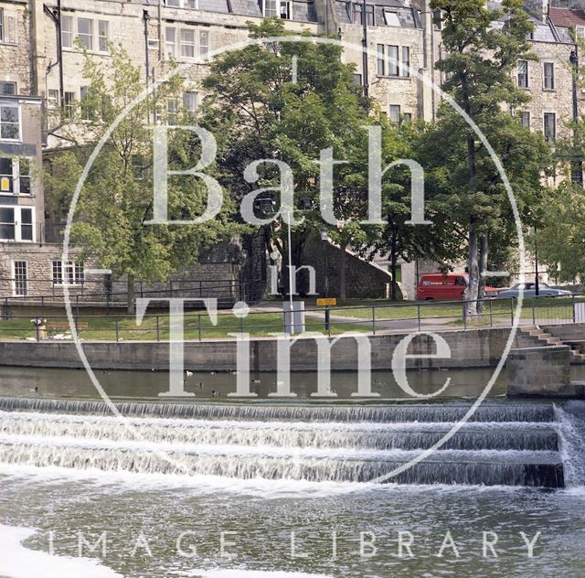 A view of Pulteney weir from under Grand Parade, Bath 1985