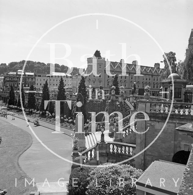 View across Parade Gardens towards Terrace Walk, Bath c.1977