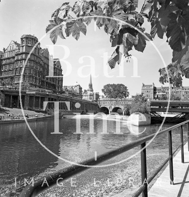 The Empire Hotel and River Avon from the river bank, Bath c.1977