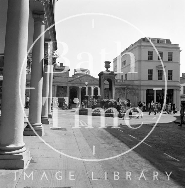 View up Bath Street and the Mineral Water Fountain, Bath c.1977