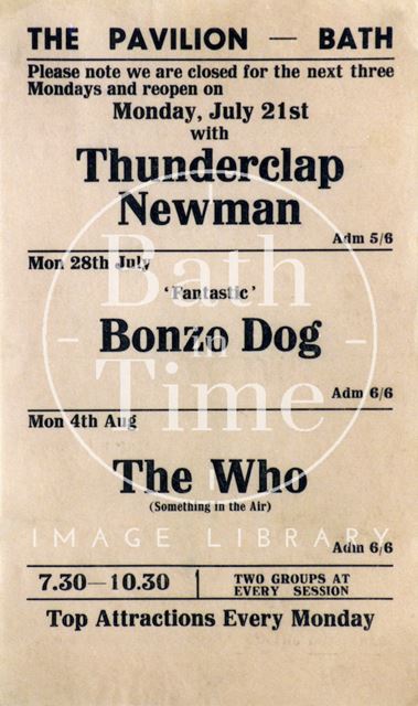 Flyer or poster for Thunderclap Newman, Bonzo Dog and the Who, the Pavilion, Bath 1969