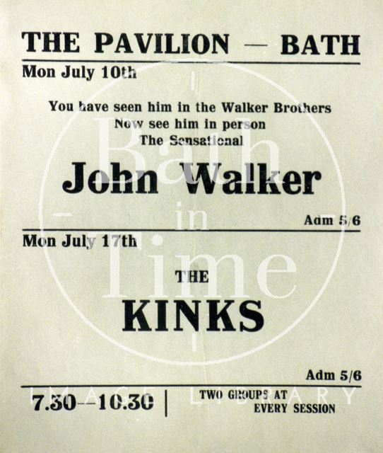 Flyer or poster for John Walker from the Walker Brothers and the Kinks at the Pavilion, Bath 1967